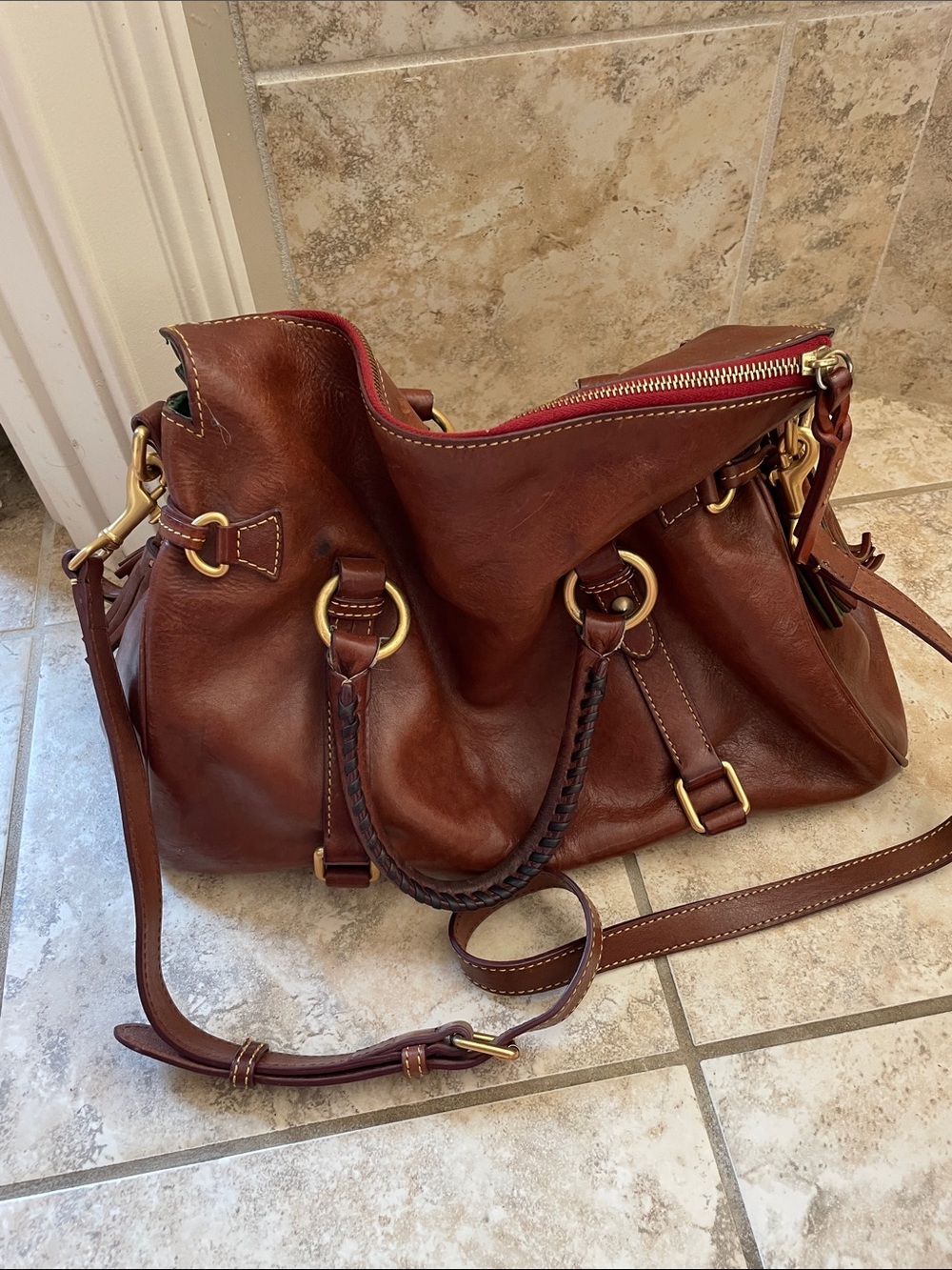 Dooney & Bourke Brown Leather Satchel chestnut large bag - Picture 8 of 11